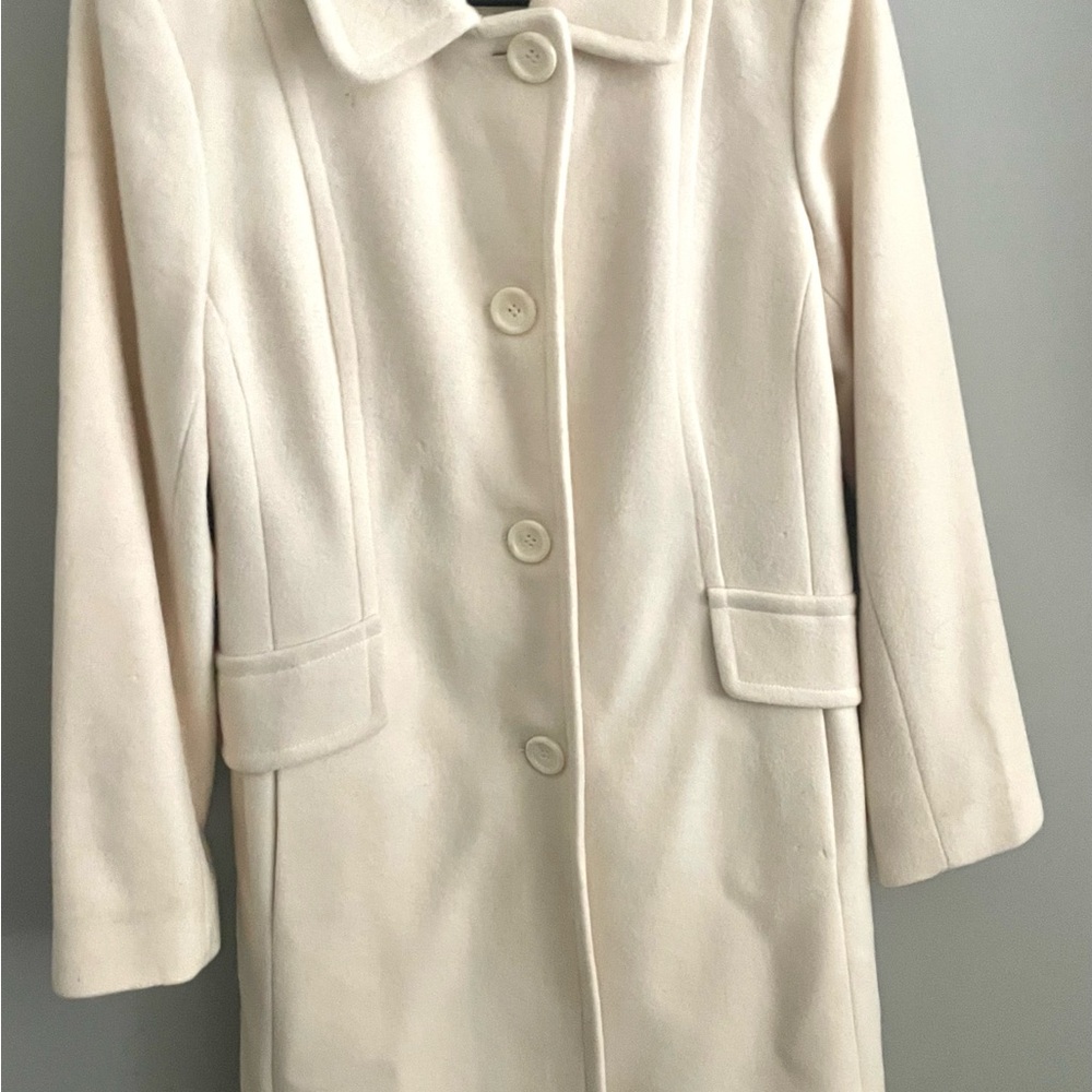 Anne Klein Women’s Cream Lambswool Cashmere Single-Breasted Walker Coat